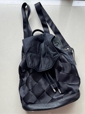 rag & bone Black Woven Nylon & Leather Backpack purse